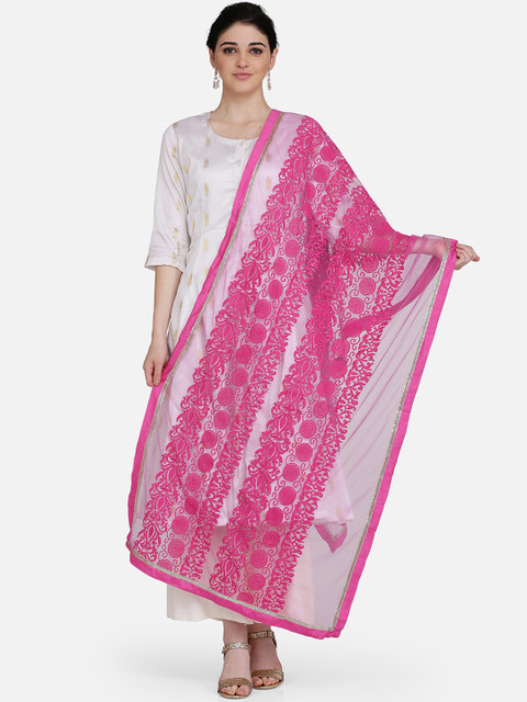 

Ojjasvi Women Magenta Embroidered Dupatta