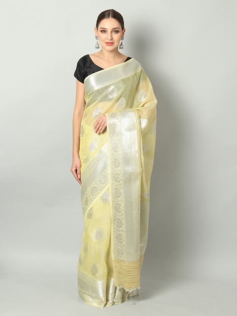 

EthnicRoom Yellow & Silver Handloom Woven Design Banarasi Saree