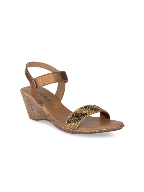 

SOLES Women Bronze-Toned Embellished Wedges