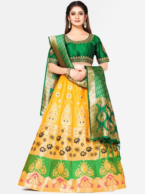 

MIMOSA Yellow & Green Embroidered Semi-Stitched Lehenga & Blouse with Dupatta