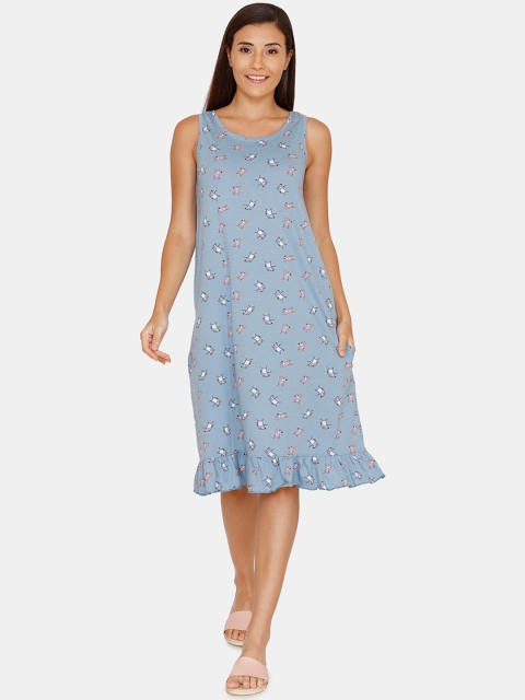 

Zivame Blue & Pink Mouse Print Pure Cotton Sleep Shirt