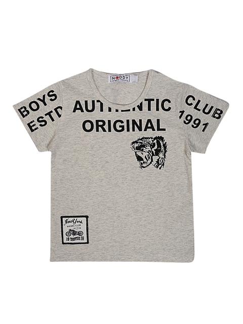 

Noddy Boys Grey Melange Printed Round Neck T-shirt