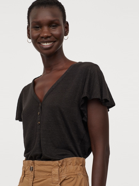 

H&M Women Black Linen Top