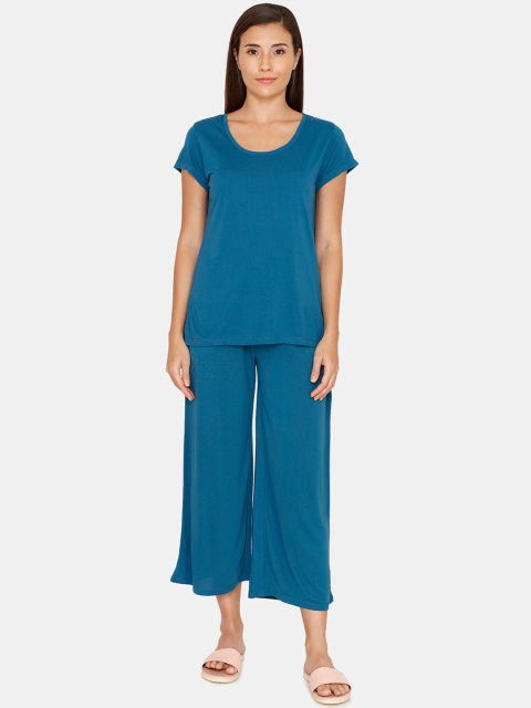 

Zivame Women Teal Blue Solid Night suit