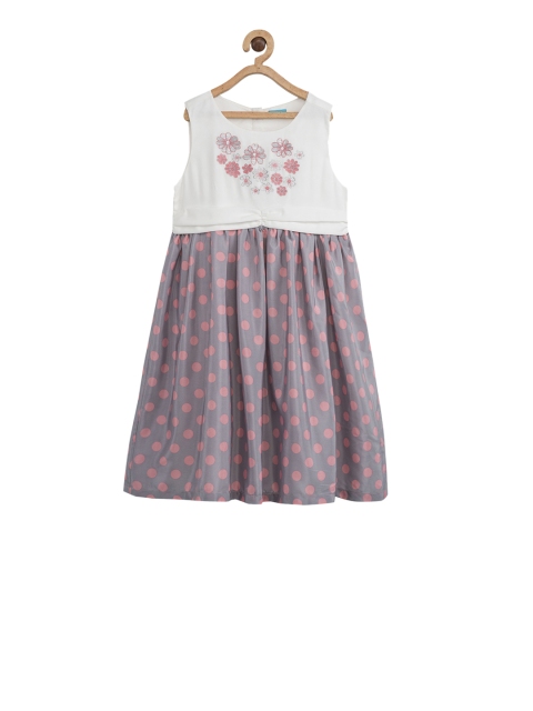 

Miyo Girls White & Grey Printed Fit and Flare Dress