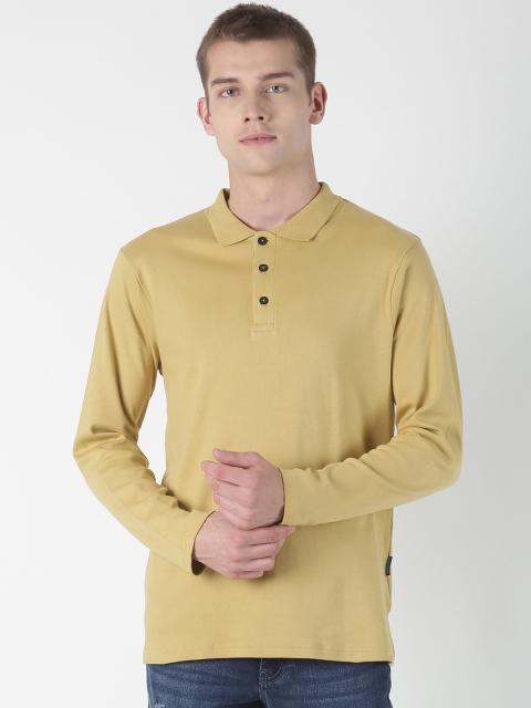 

Blue Saint Men Beige Solid Polo Collar T-shirt