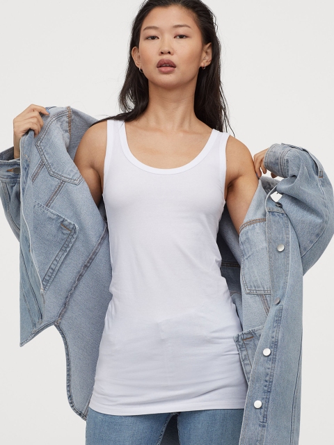 

H&M Women White Solid Long Vest Top