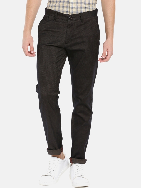 JDC Men Black & Grey Regular Fit Checked Regular Trousers