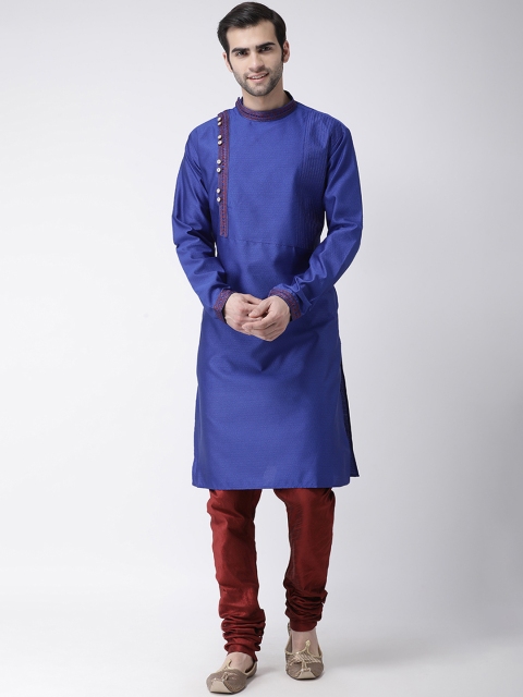 

SG LEMAN Men Blue & Maroon Self Design Kurta with Churidar