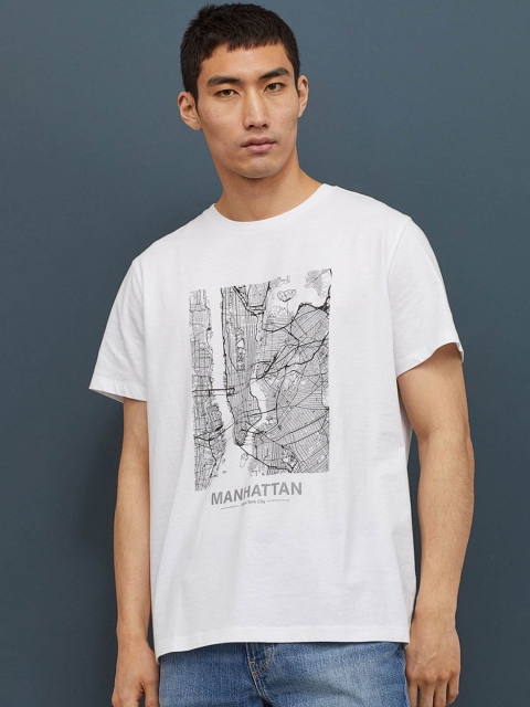 

H&M Men White & Black T-Shirt With A Motif