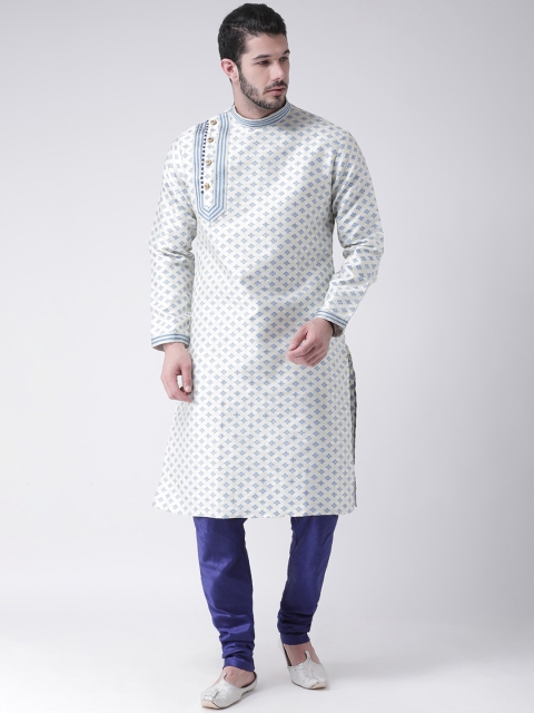 

SG LEMAN Men Blue & White Self Design Kurta with Churidar