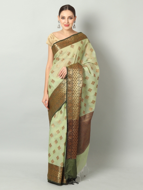 

EthnicRoom Green & Gold-Toned Handloom Woven Design Banarasi Saree