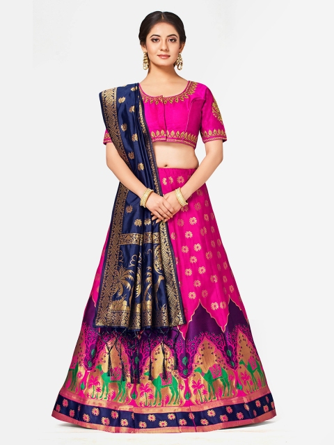 

MIMOSA Pink & Blue Embroidered Semi-Stitched Lehenga & Blouse with Dupatta