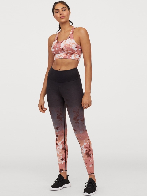 

H&M Women Black & Pink Printed Sports Tights High Waist