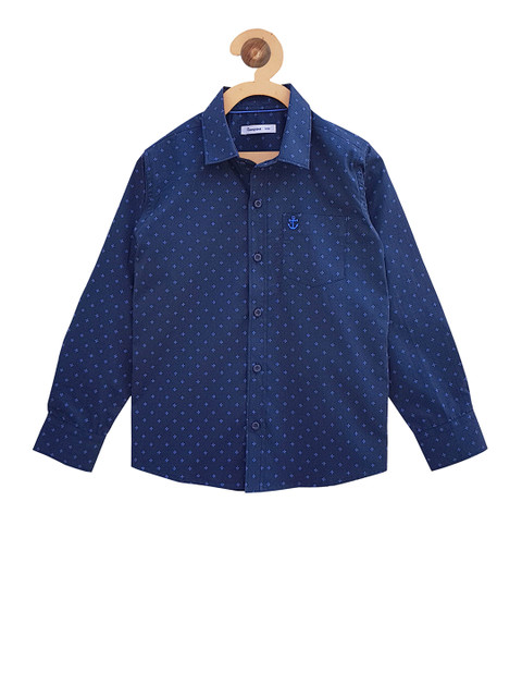 

Campana Boys Navy Blue Regular Fit Printed Casual Shirt