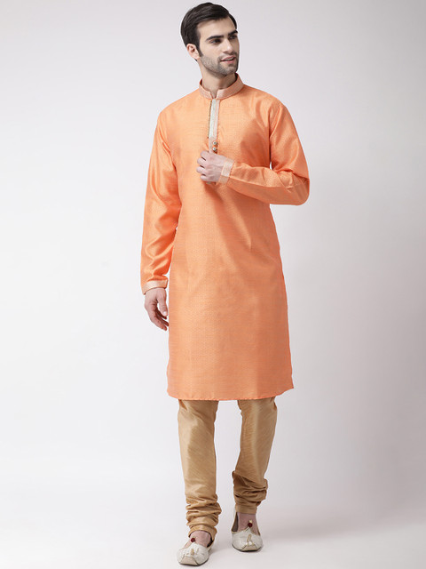 

SG LEMAN Men Orange & Beige Self Design Kurta with Pyjamas