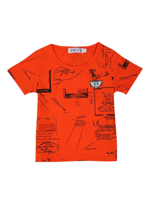 

Noddy Boys Orange & Black Printed Round Neck T-shirt