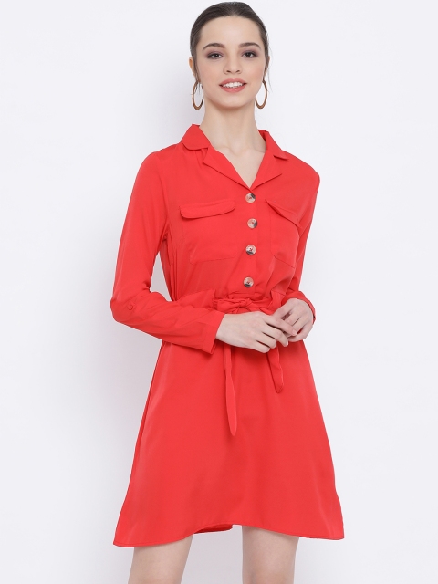 

Oxolloxo Women Red Solid Shirt Dress