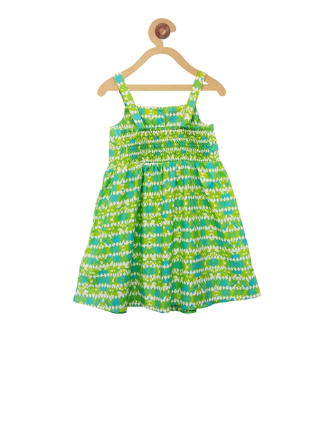 

Campana Girls Green & Blue Printed Fit and Flare Dress