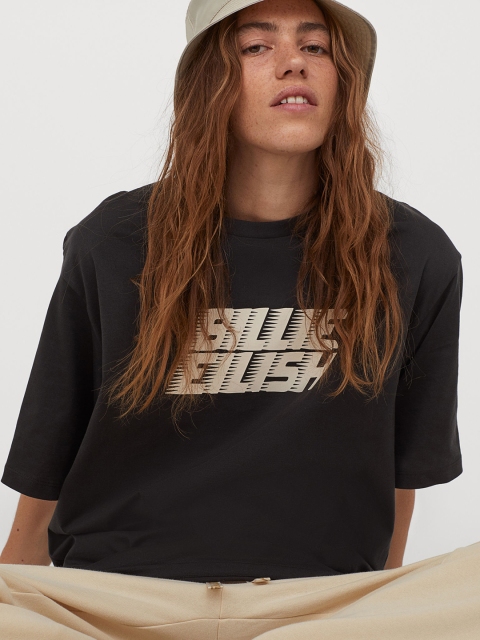 

H&M Women Charcoal Grey Printed T-shirt