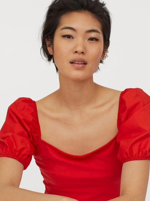 

H&M Women Red Puff-Sleeved Top
