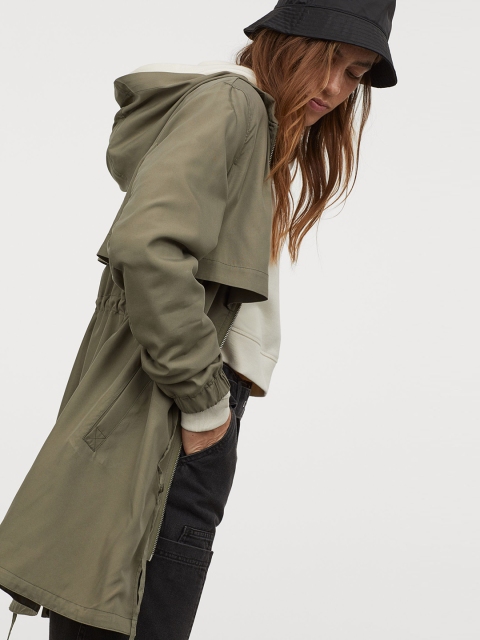 

H&M Women Green Solid Modal-Blend Parka
