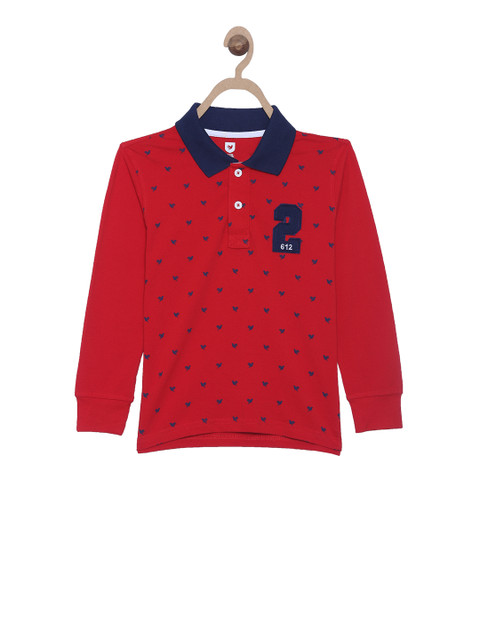 

612 league Boys Red & Navy Blue Printed Polo Collar T-shirt