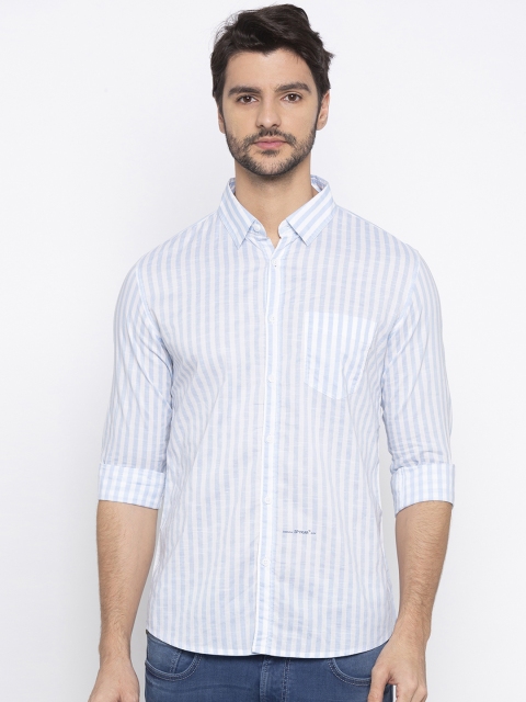 

SPYKAR Men Blue & White Slim Fit Striped Casual Shirt