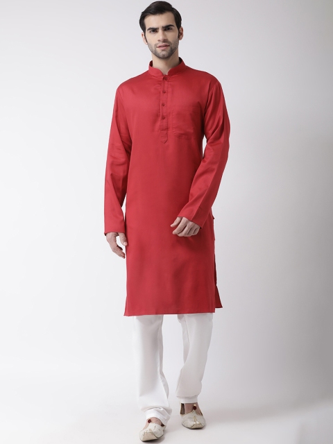 

SG LEMAN Men Maroon & White Solid Kurta with Pyjamas