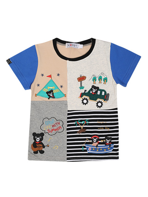 

Noddy Boys Beige Striped Round Neck T-shirt