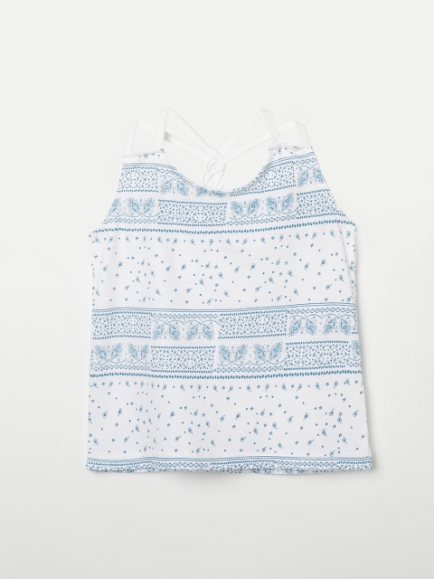 

Juniors by Lifestyle Girls White & Blue Printed Pure Cotton Top