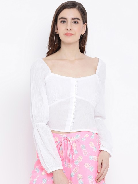 

Oxolloxo Women White Solid Empire Crop Top