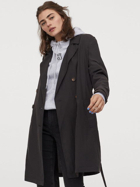 

H&M Women Black Lightweight Trench Coat