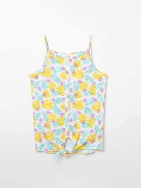 

Fame Forever by Lifestyle Girls White & Yellow Printed Pure Cotton Top