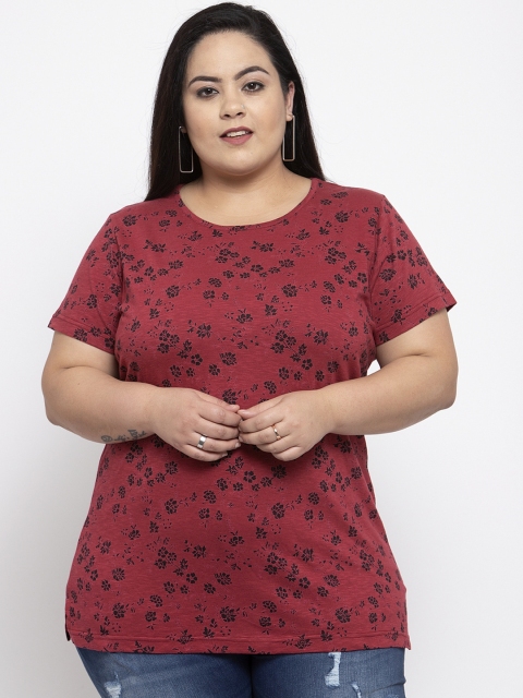 

plusS Women Maroon Printed Round Neck T-shirt