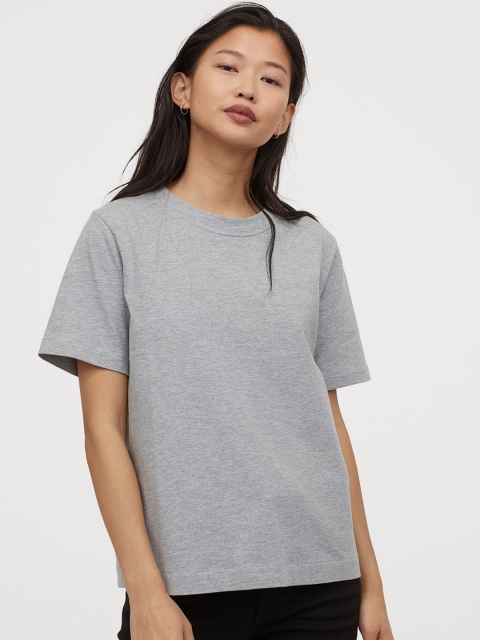 

H&M Women Grey Solid Cotton T-shirt