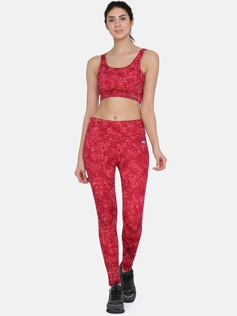 

Clovia Women Maroon Geometric Printed Padded Sports Bra & Tights