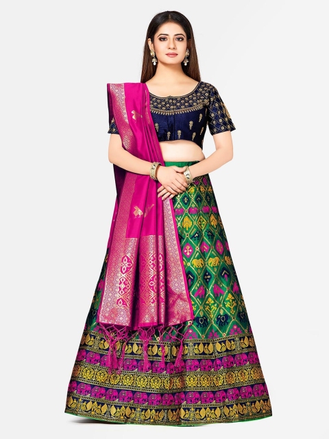 

MIMOSA Green & Pink Embroidered Semi-Stitched Lehenga & Blouse with Dupatta