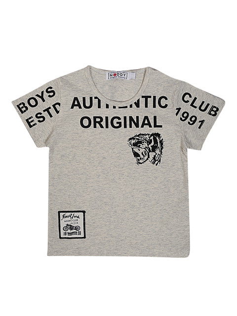 

Noddy Boys Grey Melange Printed Round Neck T-shirt