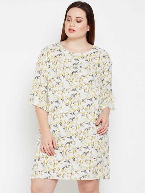 Oxolloxo Women Beige & Yellow Printed A-Line Dress