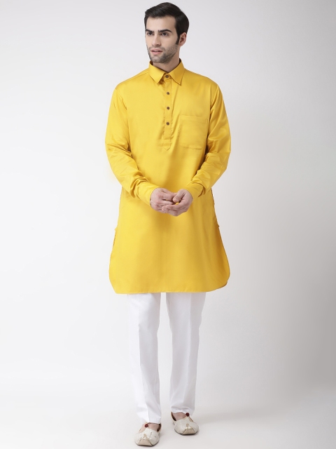 

SG LEMAN Men Yellow & White Solid Kurta with Trousers