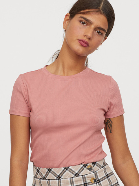 

H&M Women Pink Ribbed Top
