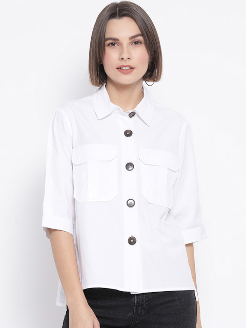 

Oxolloxo Women White Regular Fit Solid Casual Shirt