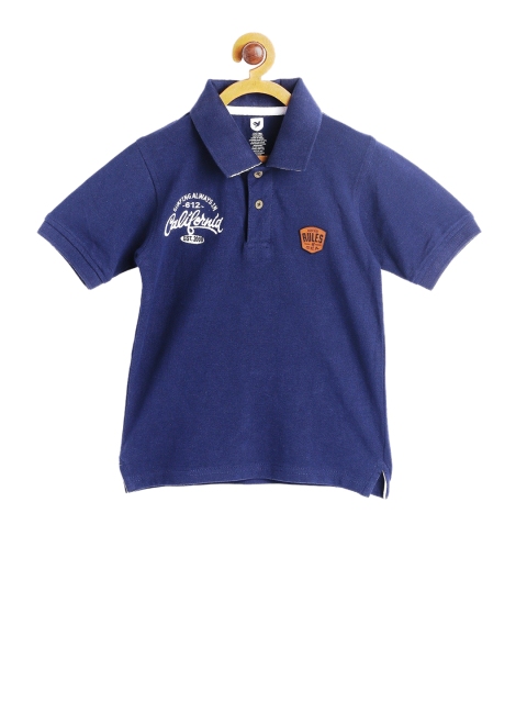 612 league Boys Navy Blue Printed Polo Collar T-shirt