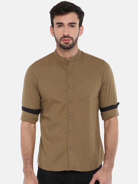 

Chennis Men Olive Brown Slim Fit Solid Casual Shirt