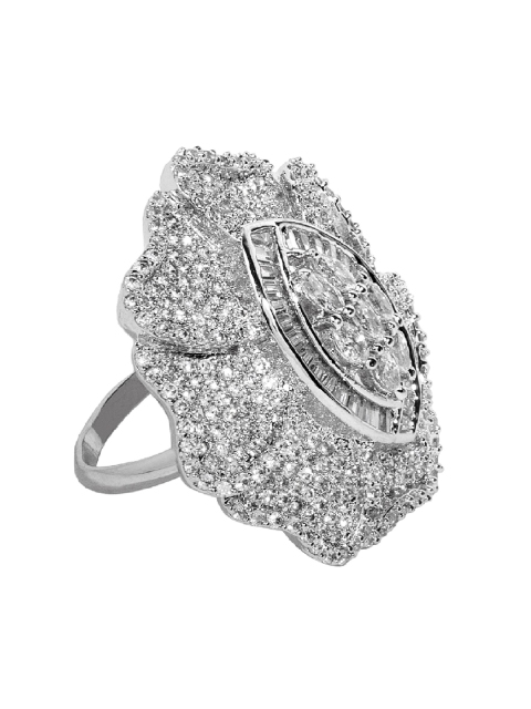 

Bhana Fashion Silver-Plated & White American Diamond Handcrafted Finger Ring