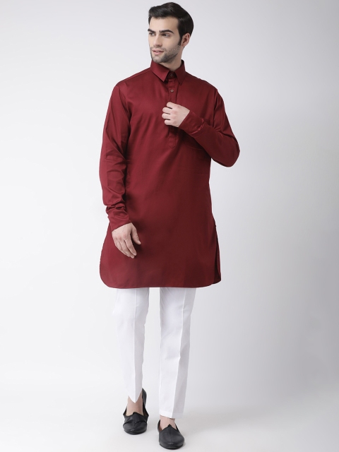 

SG LEMAN Men Maroon & White Solid Kurta with Trousers