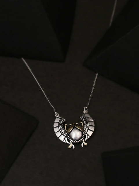 

Voylla Silver-Plated Gold-Toned Cleopatra Scarab and Falcon Wings Pendant with Chain