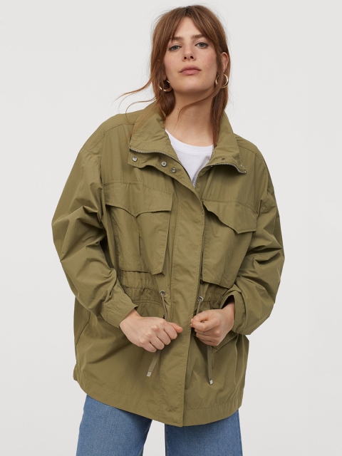 

H&M Women Green Solid Utility Jacket