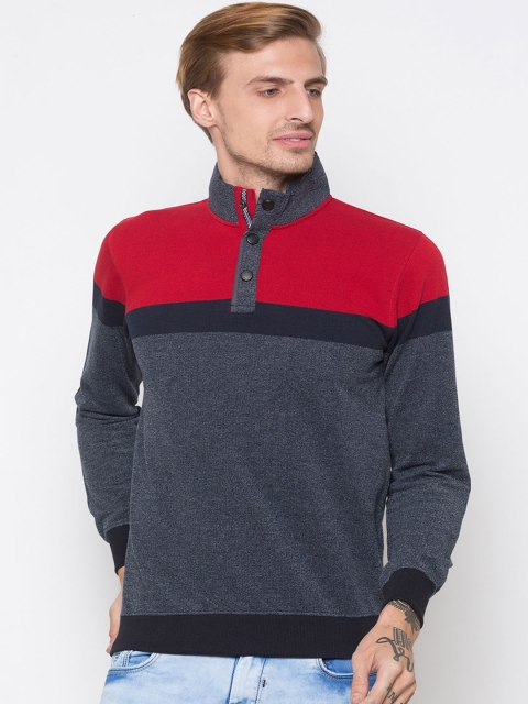

Globus Men Charcoal Grey & Red Colourblocked Sweatshirt